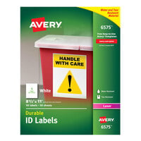 Avery® 6575 8 1/2 inch x 11 inch White Permanent ID Labels - 50/Pack