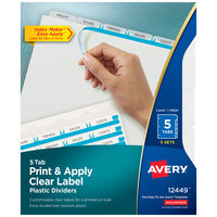 Avery® 12449 Index Maker 5-Tab 3-Hole Punched Plastic Clear Label Dividers - 5/Pack