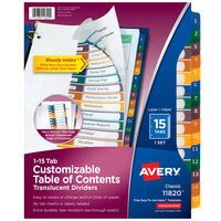 Avery® 11820 Ready Index 15-Tab Multi-Color Customizable Table of Contents Dividers