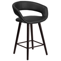 Flash Furniture CH-152561-BK-VY-GG Brynn Series Cappuccino Wood Counter Height Stool with Black Vinyl Seat