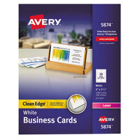Avery® 5874 2 inch x 3 1/2 inch Uncoated White Clean Edge Business Cards - 1000/Pack