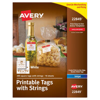 Avery® 22849 1 1/2 inch x 1 1/2 inch White Square Print-to-the-Edge Tags with Strings - 200/Pack