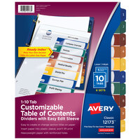 Avery® 12173 Ready Index 10-Tab Multi-Color Easy Edit Table of Contents Dividers Set - 6/Pack
