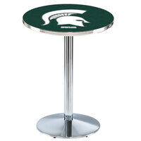Holland Bar Stool L214C3628MichSt 30 inch Round Michigan State University Pub Table with Chrome Round Base