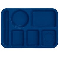 Vollrath 2614-04 Traex® 10" x 14" Blue Rectangular Left Handed 6 Compartment Polypropylene Tray - 24/Case