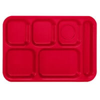 Vollrath 2615-02 Traex® 10" x 14 1/2" Red Rectangular Right Handed 6 Compartment Polypropylene Tray - 24/Case
