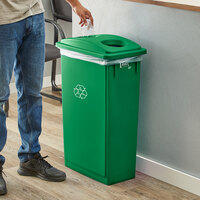 Lavex Janitorial 23 Gallon Green Slim Rectangular Recycling Can and Green Lid with Holes