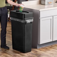 Lavex 23 Gallon Black Slim Rectangular Trash Can and Black Drop Shot Lid