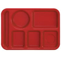 Vollrath 2614-02 Traex® 10" x 14" Red Rectangular Left Handed 6 Compartment Polypropylene Tray - 24/Case