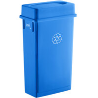 Lavex Janitorial 23 Gallon Blue Slim Rectangular Recycling Can and Blue Drop Shot Lid