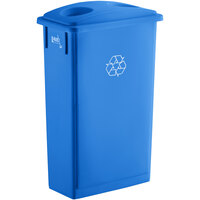 Lavex Janitorial 35 Gallon Blue Square Recycle Bin with Swing Lid