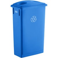 Lavex 23 Gallon Blue Slim Rectangular Recycling Can and Blue Lid with Holes