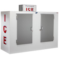 Leer 100AS 94 inch Outdoor Auto Defrost Ice Merchandiser with Straight Front and Stainless Steel Doors