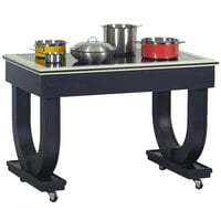 Bon Chef 50075 Deco 48 inch x 30 inch x 36 inch Black Wood Table with 2 Induction Warmers - 120V