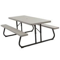 Lifetime 22119 30 inch x 72 inch Rectangular Putty Plastic Folding Picnic Table with Attached Benches