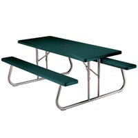Lifetime 22123 30 inch x 72 inch Rectangular Hunter Green Plastic Folding Picnic Table with Attached Benches