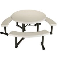 Lifetime 260205 44 inch Round Almond Plastic Picnic Table with Swing-Out Benches