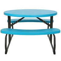 Lifetime 60229 24 13/16 inch x 34 inch Oval Glacier Blue Plastic Kids Folding Picnic Table with Attached Benches