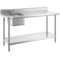 Regency 30 inch x 72 inch 16 Gauge Stainless Steel Work Table with Sink - Sink on Left