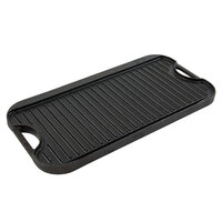 Choice 16 1/2 inch x 9 1/2 inch Pre-Seasoned Reversible Cast Iron Griddle and Grill Pan with Handles