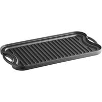 Choice 16 1/2" x 9 1/2" Pre-Seasoned Reversible Cast Iron Griddle and Grill Pan with Handles