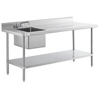 Regency 30 inch x 72 inch 16 Gauge Stainless Steel Work Table with Sink - Sink on Right
