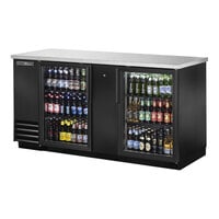 True TBB-3G-HC-LD 69 1/8" Black Glass Door Back Bar Refrigerator with LED Lighting