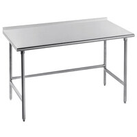 Advance Tabco TFSS-304 30" x 48" 14 Gauge Open Base Stainless Steel Commercial Work Table with 1 1/2" Backsplash