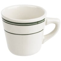 Tuxton TGB-001 Green Bay 7 oz. Eggshell China Tall Cup with Green Bands - 36/Case