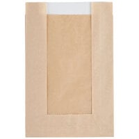 Bagcraft Packaging 300114 5 inch x 1 1/2 inch x 7 inch EcoCraft Kraft Grease Resistant Single Serve Window Cookie Bag - 500/Case