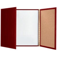 Aarco MP-36 36 inch x 36 inch Enclosed Cherry Laminate White Markerboard / Cork Bulletin Planning Board