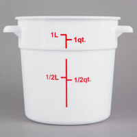 Choice 1 Qt. White Round Polypropylene Food Storage Container with Red Gradations