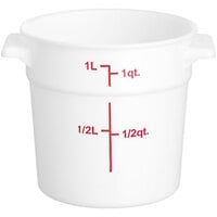 Choice 1 Qt. White Round Polypropylene Food Storage Container with Red Graduations