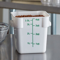 Choice 4 Qt. White Square Polypropylene Food Storage Container with Green Gradations