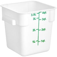 Choice 4 Qt. White Square Polypropylene Food Storage Container with Green Graduations