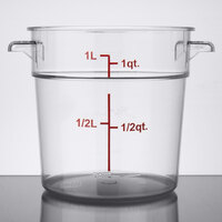 Choice 1 Qt. Clear Round Polycarbonate Food Storage Container with Red Gradations