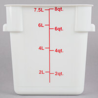 Choice 8 Qt. White Square Polypropylene Food Storage Container with Red Gradations