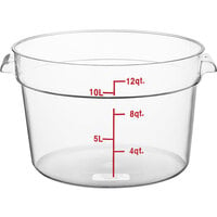 Choice 12 Qt. Clear Round Polycarbonate Food Storage Container with Red Graduations