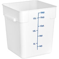 Choice 18 Qt. White Square Polypropylene Food Storage Container with Blue Graduations