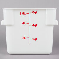 Choice 6 Qt. White Square Polypropylene Food Storage Container with Red Gradations