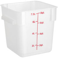 Choice 8 Qt. Translucent Square Polypropylene Food Storage Container with Red Graduations