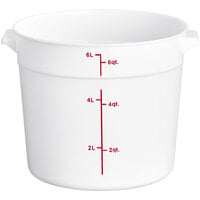 Choice 6 Qt. White Round Polypropylene Food Storage Container with Red Graduations