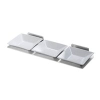 Rosseto SM215 14 inch x 4 1/2 inch x 2 inch Stainless Steel Spice Shelf with 3 Porcelain Dishes