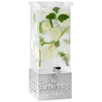 Rosseto LD161 Iris 2 Gallon Clear Acrylic Rectangle Beverage Dispenser with Stamped Stainless Steel Base