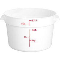 Choice 12 Qt. White Round Polypropylene Food Storage Container with Red Graduations
