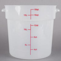 Choice 18 Qt. Translucent Round Polypropylene Food Storage Container with Red Gradations