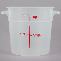 Choice 1 Qt. Translucent Round Polypropylene Food Storage Container with Red Gradations