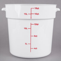 Choice 18 Qt. White Round Polypropylene Food Storage Container with Red Gradations