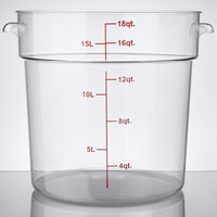 Choice 18 Qt. Clear Round Polycarbonate Food Storage Container with Red Gradations