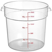 Choice 18 Qt. Clear Round Polycarbonate Food Storage Container with Red Graduations